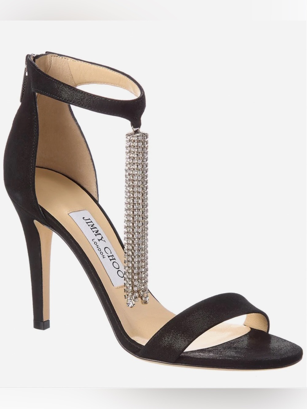 Jimmy Choo Viola Crystal Tassel Black Suede Stiletto Sandals